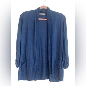 Joan Vass Studio Size M Women’s Navy Blue 3/4 Sleeve Cardigan with Pockets